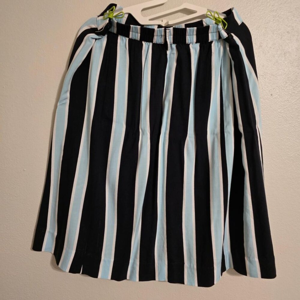 Westport Midi A-line Vertical Stripes: Black & Powder Blue -Button Skirt size XL